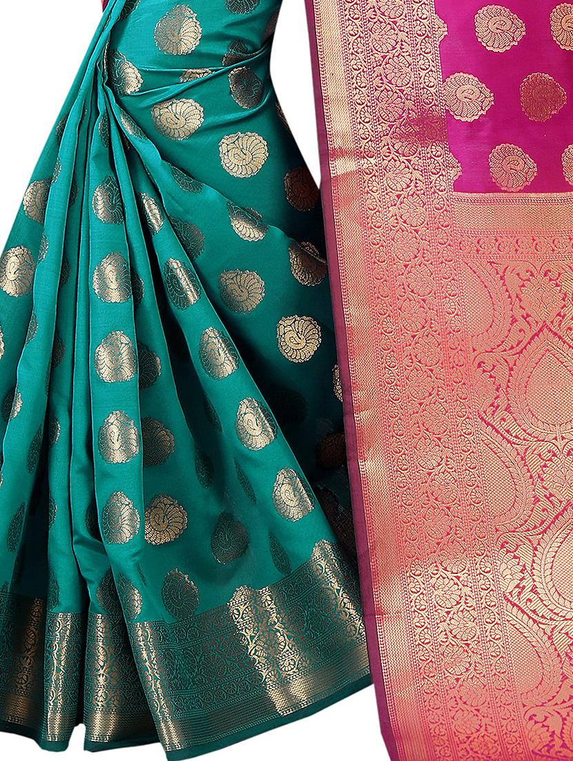zari jacquard banarasi half & half saree with blouse - 15505837 - Standard Image - 1