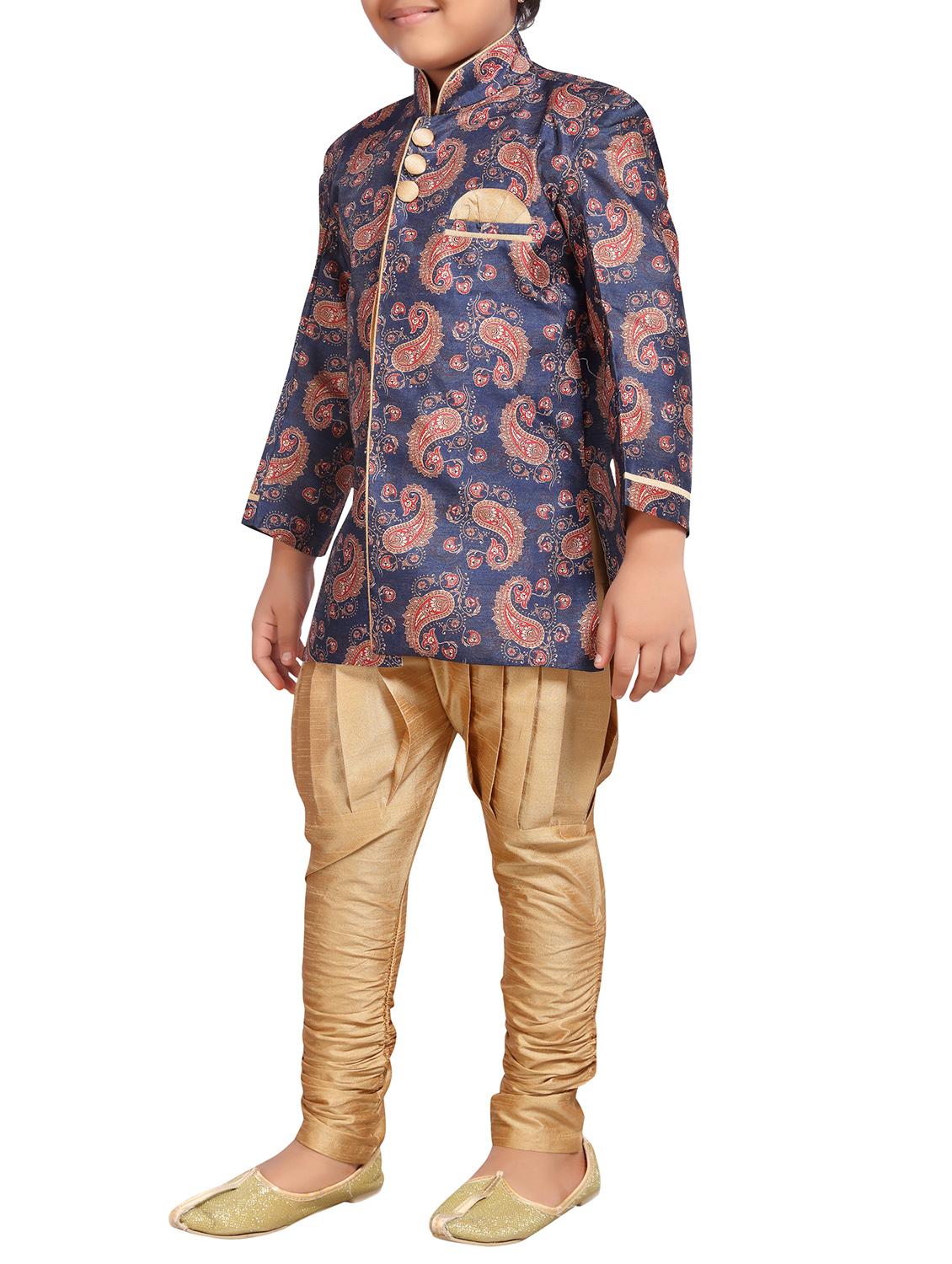blue silk blend kurta set - 15506781 - Standard Image - 1