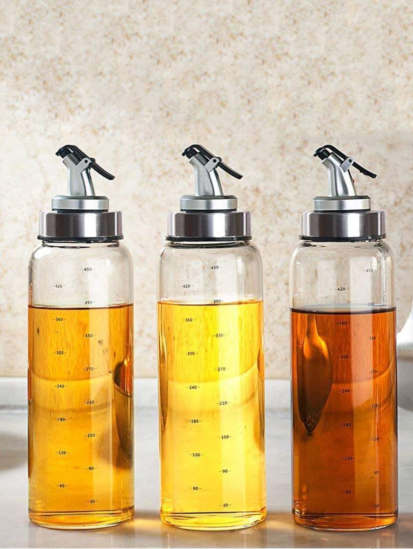 borosilicate glass seasoning metallic lid oil bottle jar dispenser - 500ml, 1 year warranty
