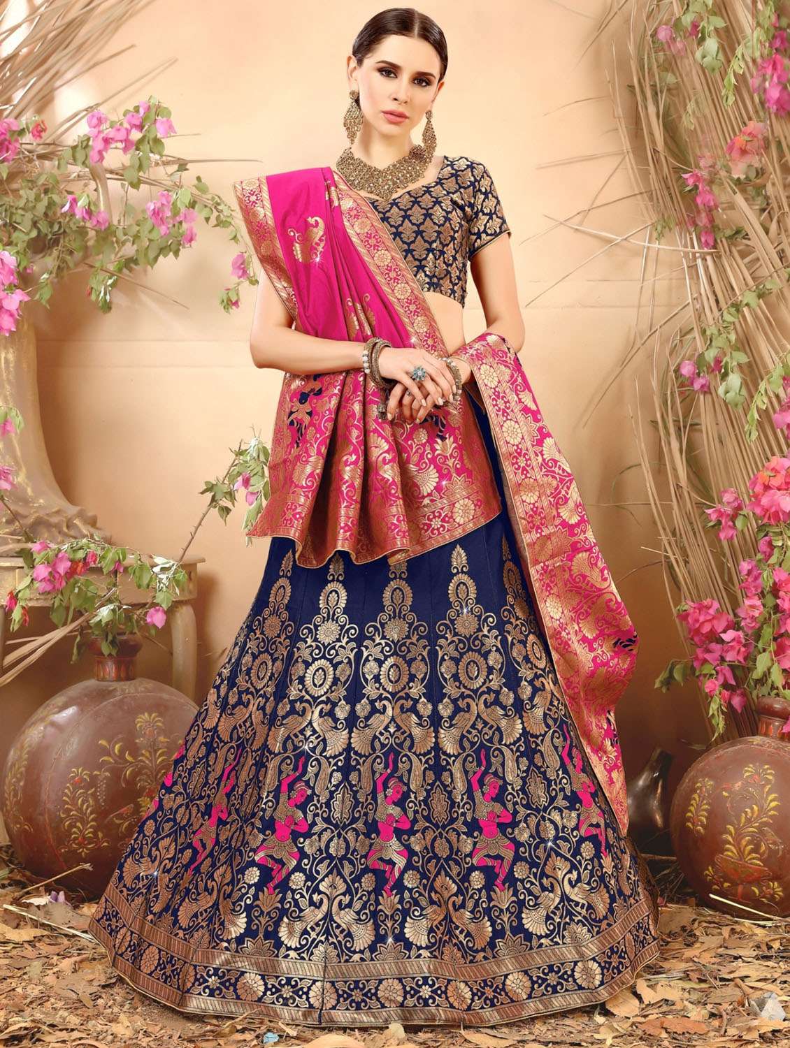 banarasi flared lehenga with contrast dupatta