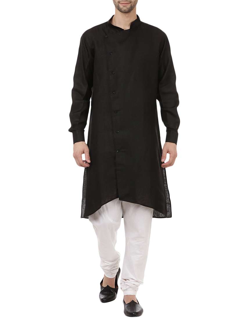 black cotton asymmetric kurta
