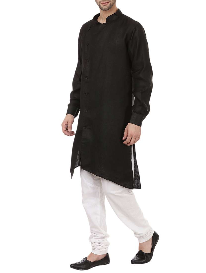 black cotton asymmetric kurta - 15511886 -  Standard Image - 1