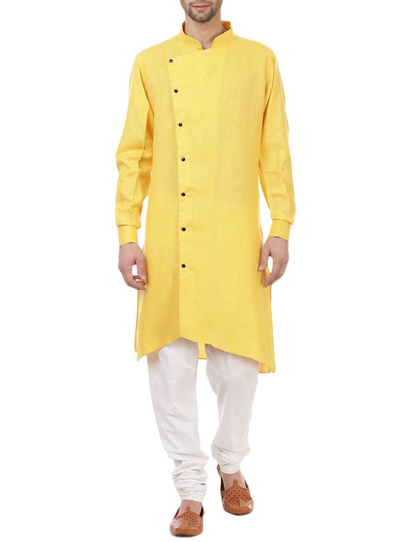 yellow solid asymmetric kurta
