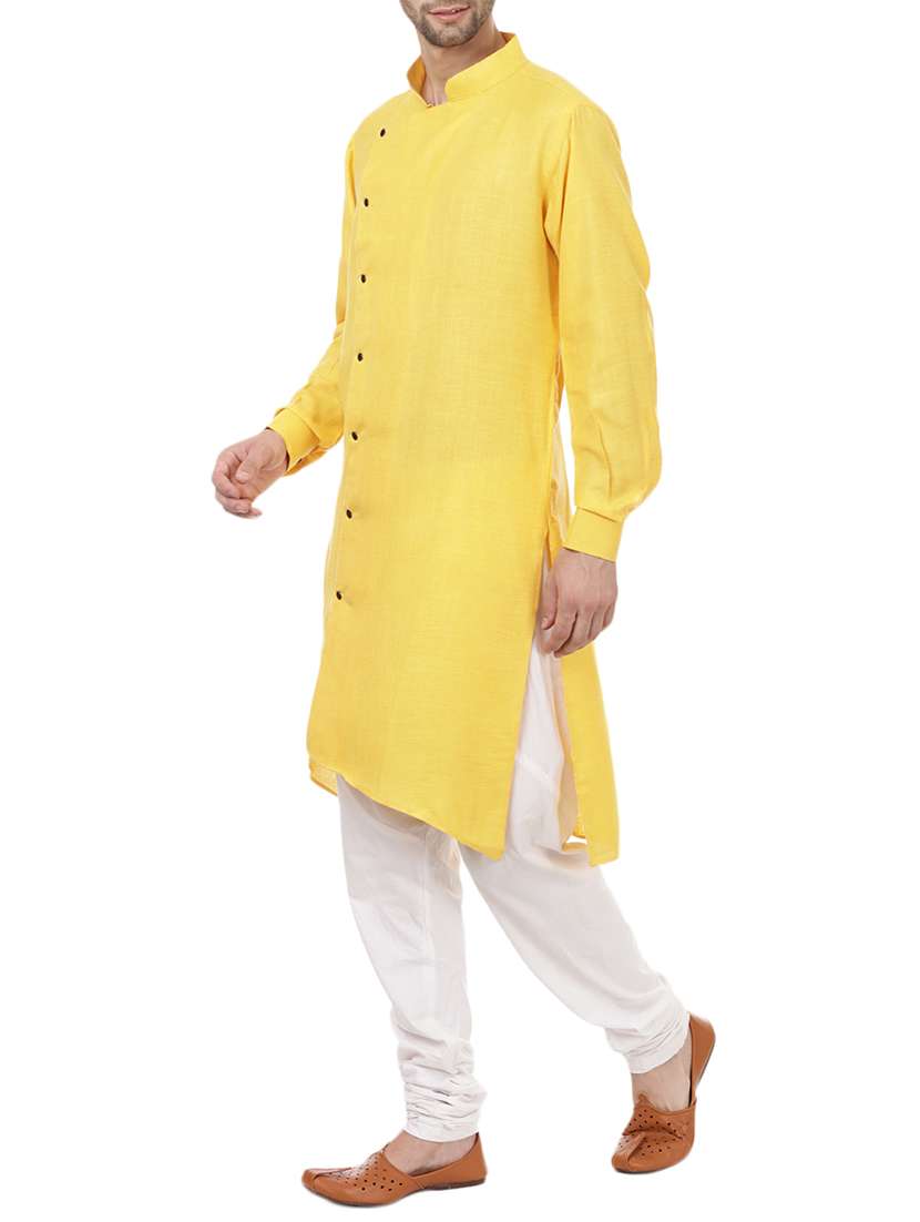 yellow solid asymmetric kurta - 15511887 - Standard Image - 1