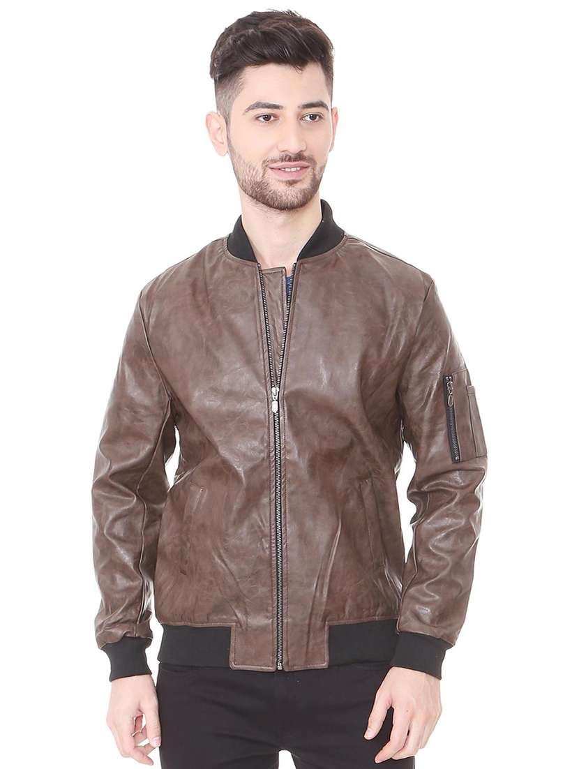 brown solid biker jacket