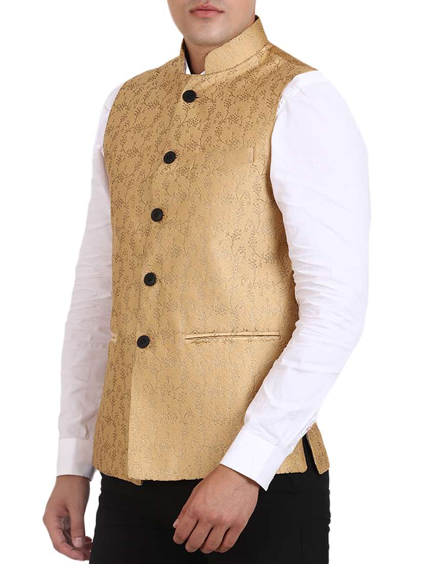 gold silk nehru jacket - 15514288 - Standard Image - 1