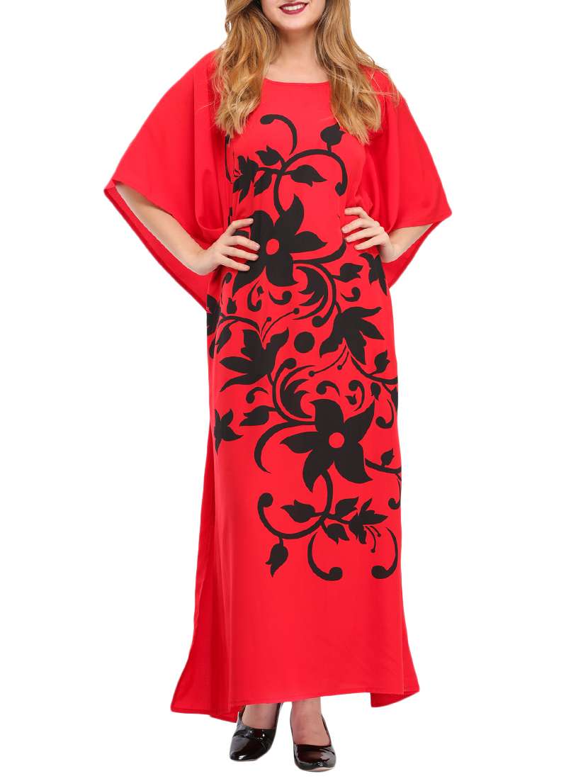 scoop neck floral kaftan dress