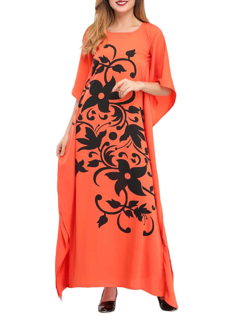 scoop neck floral kaftan dress