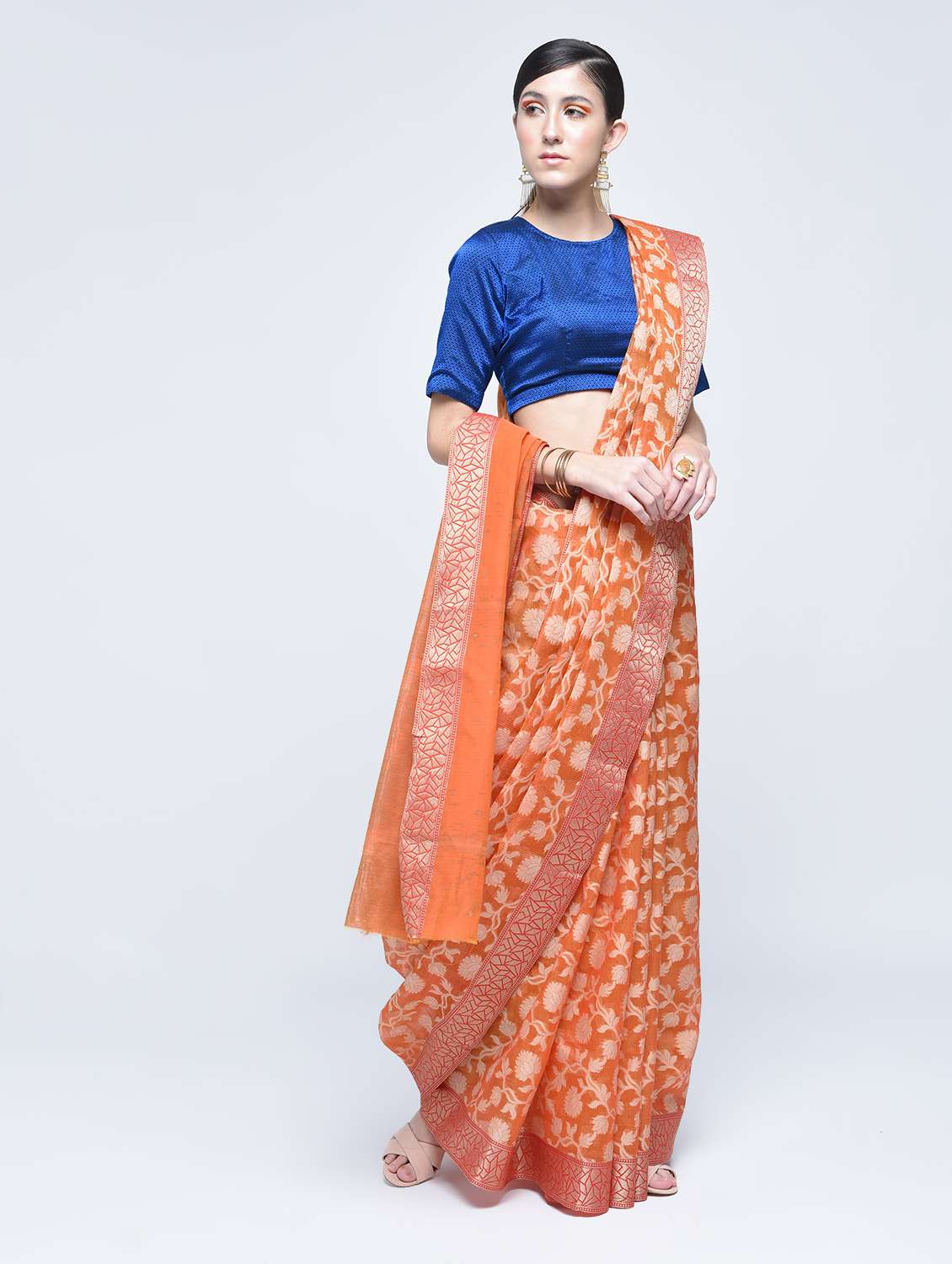 floral zari motif banarasi saree with blouse