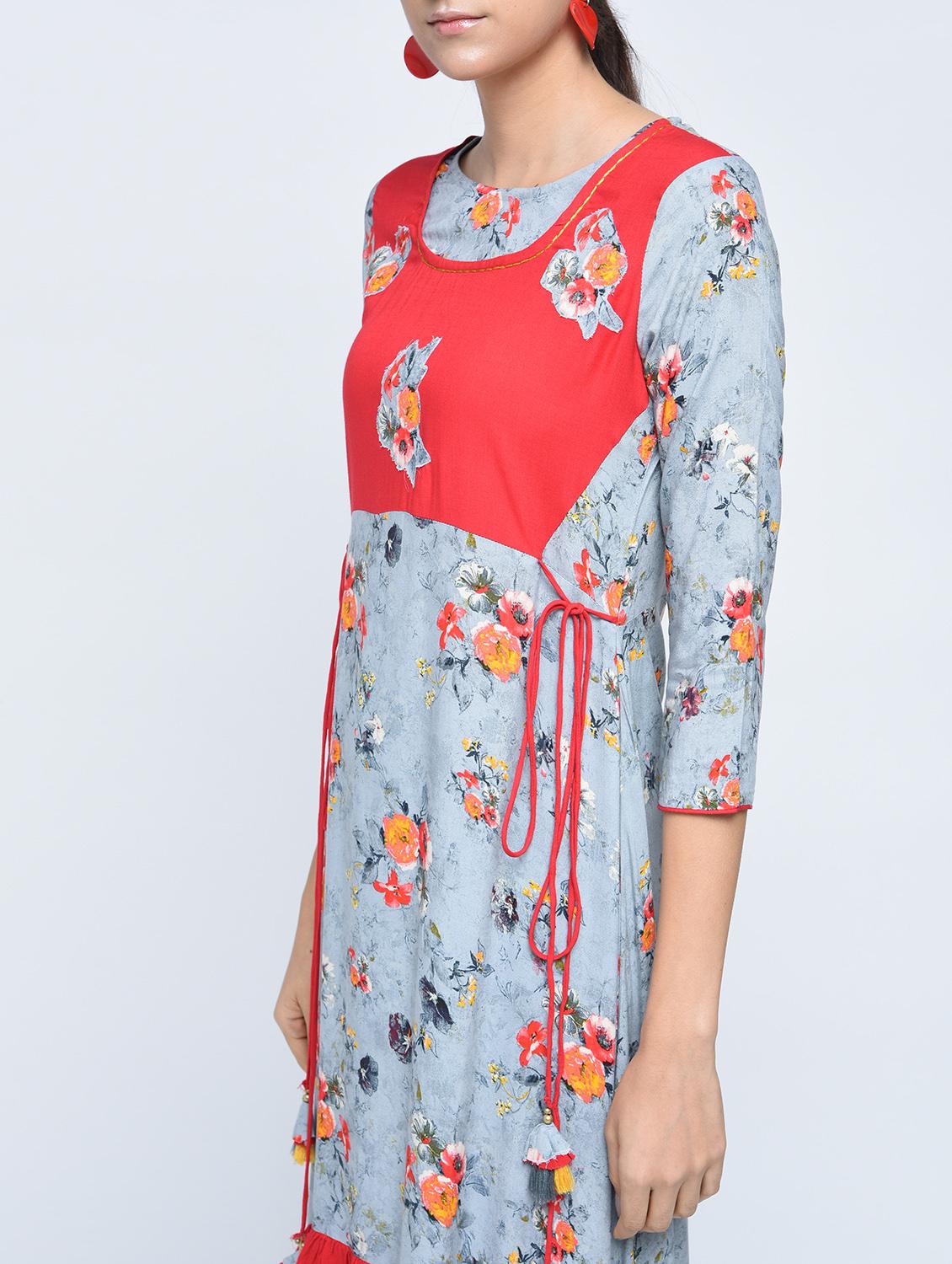 draw string high low kurta - 15517715 - Standard Image - 1