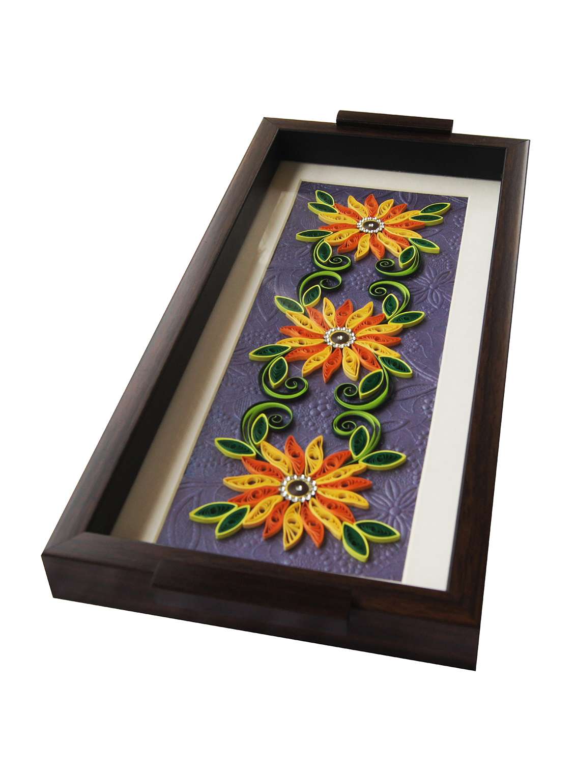 handmade sparkling stone work wooden tray