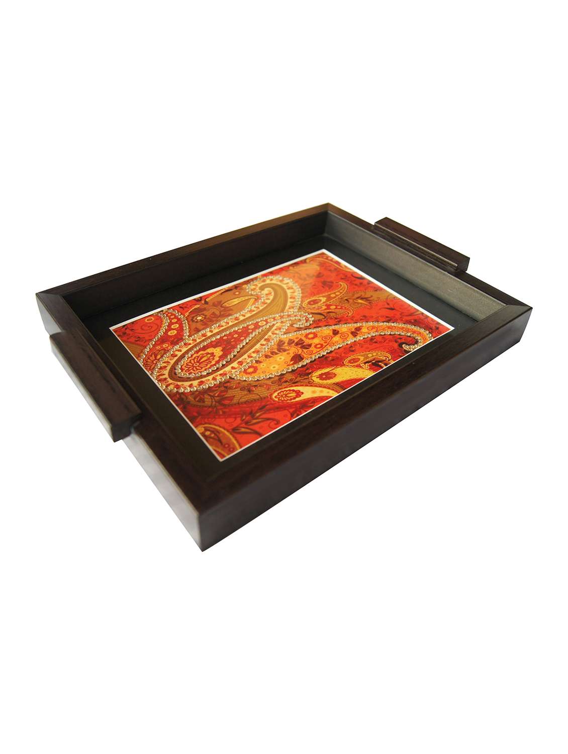 handmade sparkling stone work wooden tray