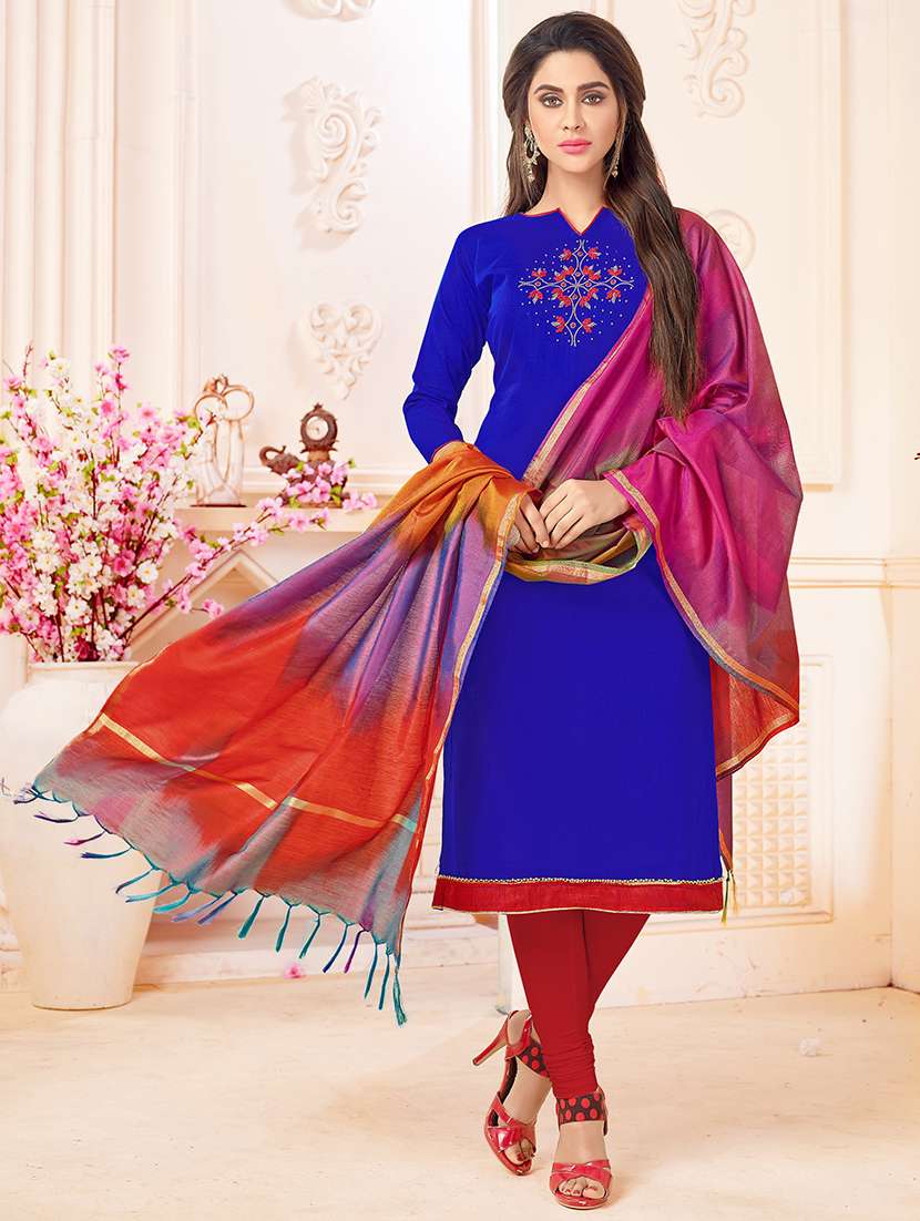 embellished unstitched churidaar suit