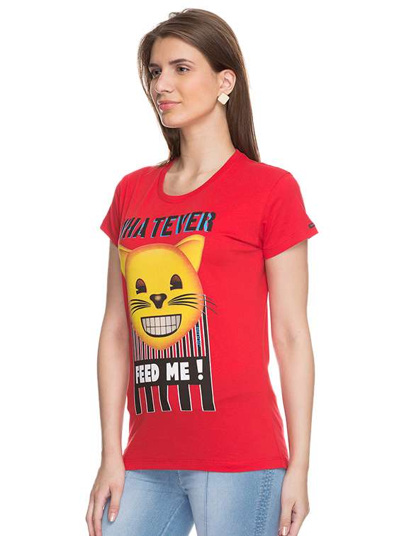 women's front print round neck t-shirt - 15519030 -  Standard Image - 1