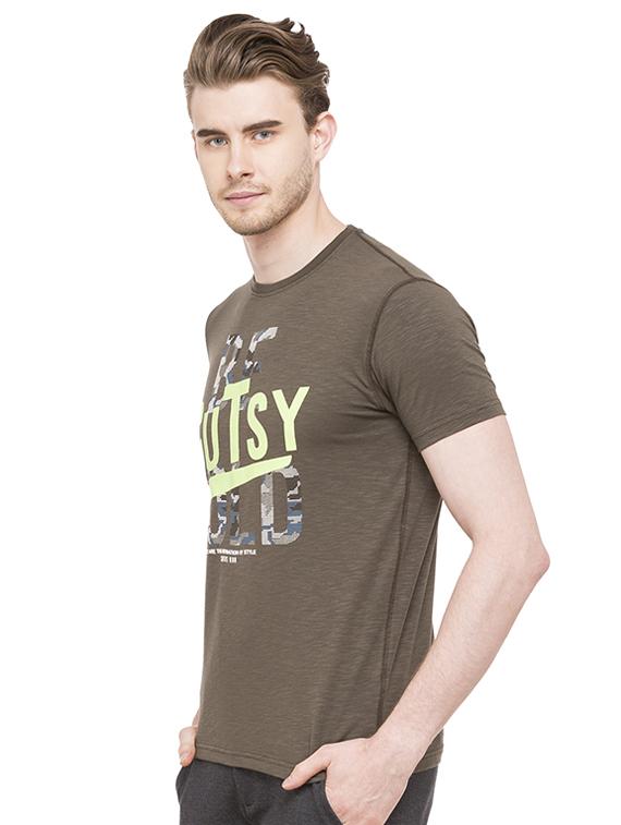 olive green cotton chest print t-shirt - 15519157 - Standard Image - 1