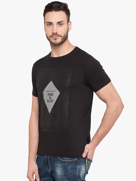 black cotton front print t-shirt - 15519165 -  Standard Image - 1