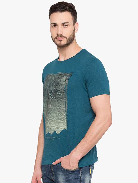 blue cotton chest print t-shirt - 15519167 -  Standard Image - 1