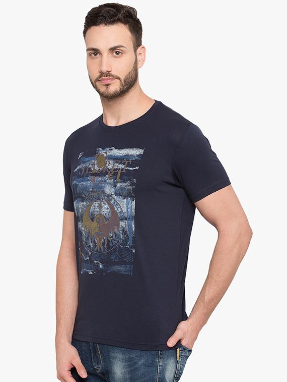 blue cotton chest print t-shirt - 15519169 -  Standard Image - 1