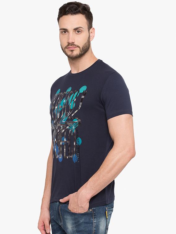 blue cotton chest print t-shirt - 15519178 -  Standard Image - 1