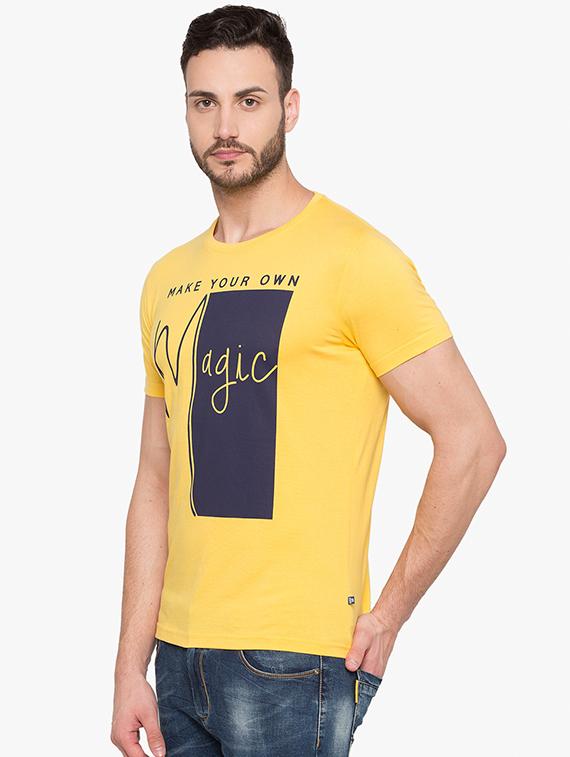 yellow cotton chest print t-shirt - 15519205 - Standard Image - 1
