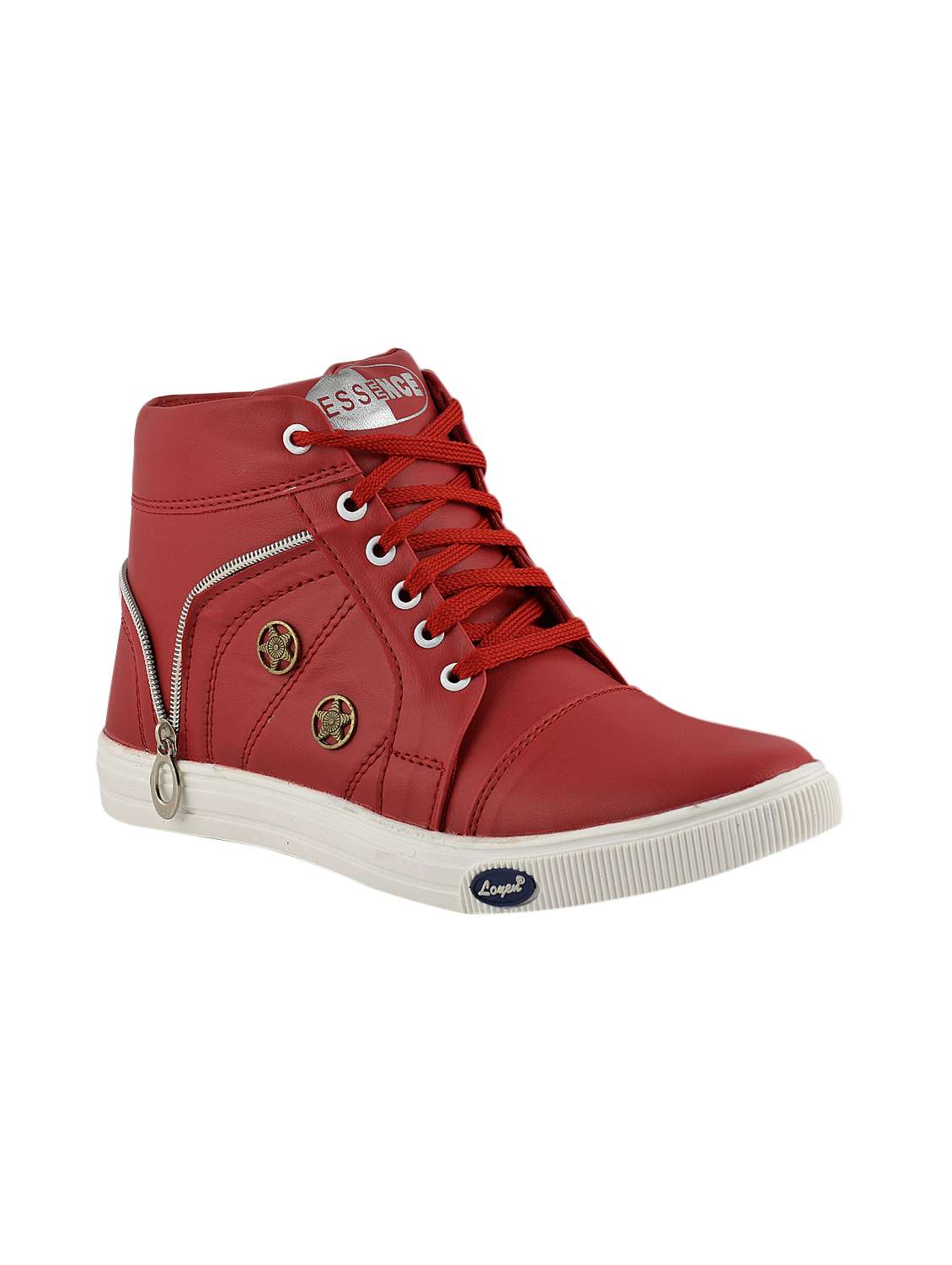 red leatherette lace up sneakers
