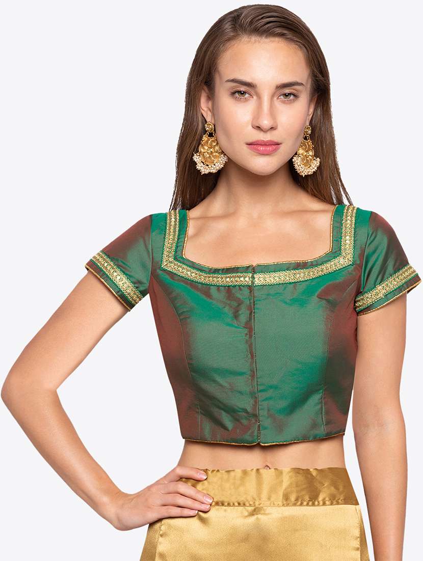 two tone embroidered drawstring blouse