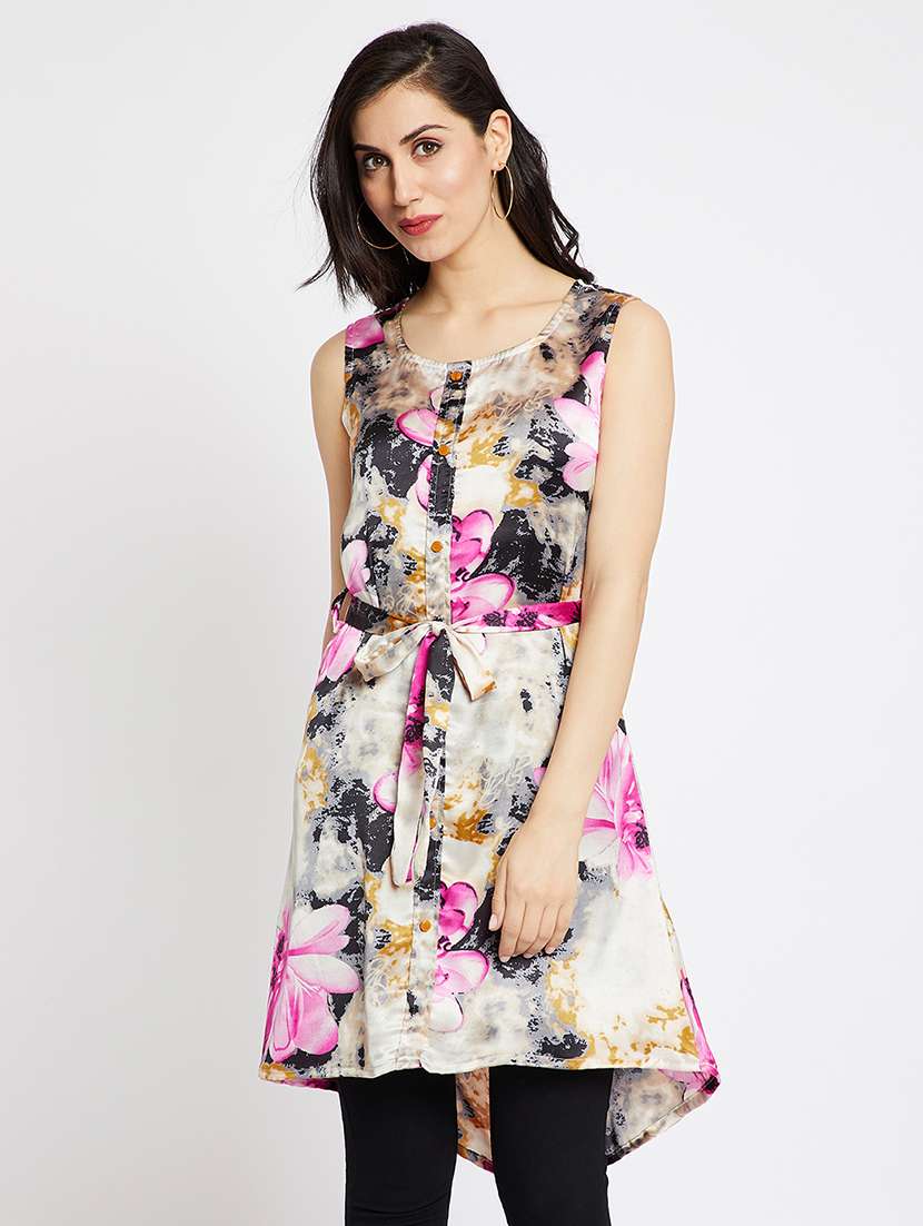 button-up self belted high-low tunic