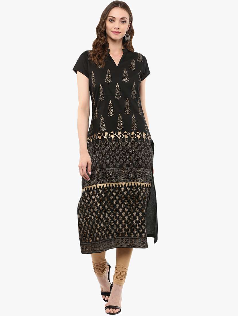 straight block print kurta