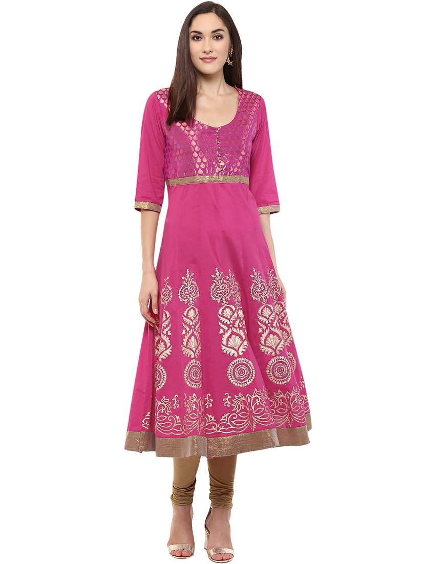 brocade yoke block print kurta