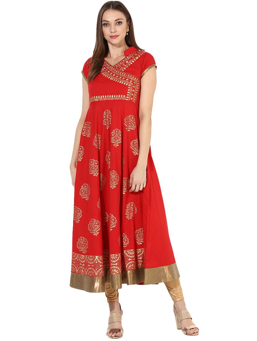 block print flared kurta