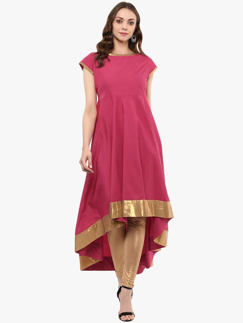 antique rose high-low hem detaling kurta