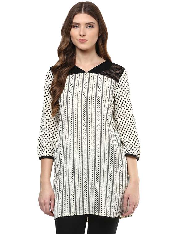 lace detailed printed tunic