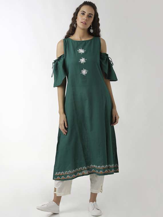 cold shoulder draw code embroidered kurta