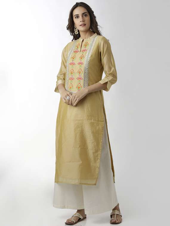 beige embroidered straight kurta