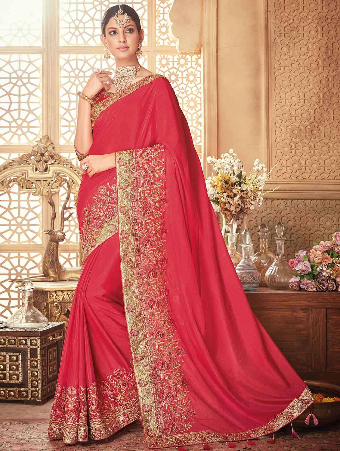 floral embroidered bordered saree with blouse