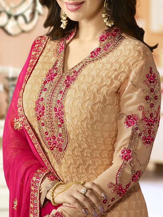 embroidered semi-stitched churidaar suit - 15526324 -  Standard Image - 1