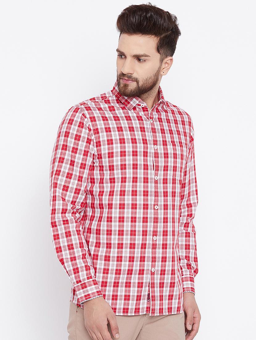 red cotton blend casual shirt - 15527541 - Standard Image - 1