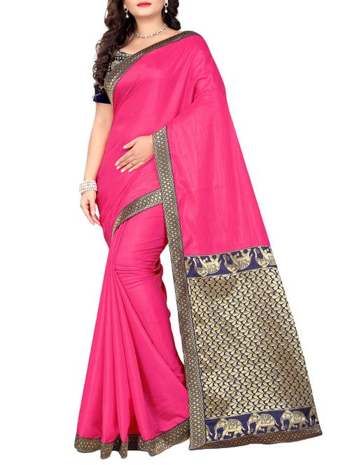 women's bordered pink colored saree with blouse - 15527841 -  Standard Image - 0