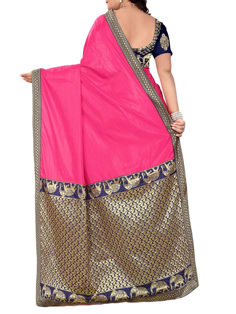 women's bordered pink colored saree with blouse - 15527841 -  Standard Image - 1