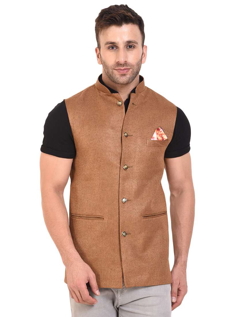 brown cotton nehru jacket