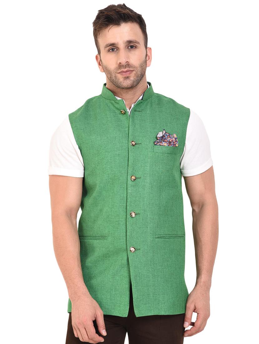green cotton nehru jacket