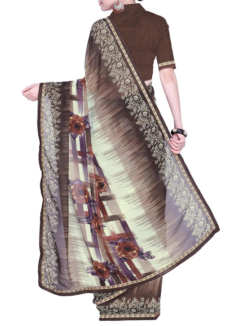 contrast bordered printed saree with blouse - 15528218 -  Standard Image - 1