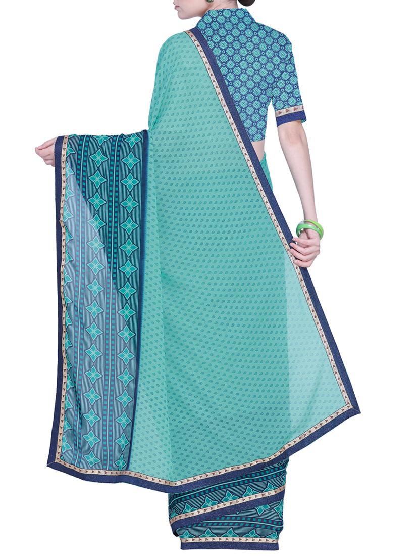 geometrical bordered printed saree with blouse - 15528242 -  Standard Image - 1