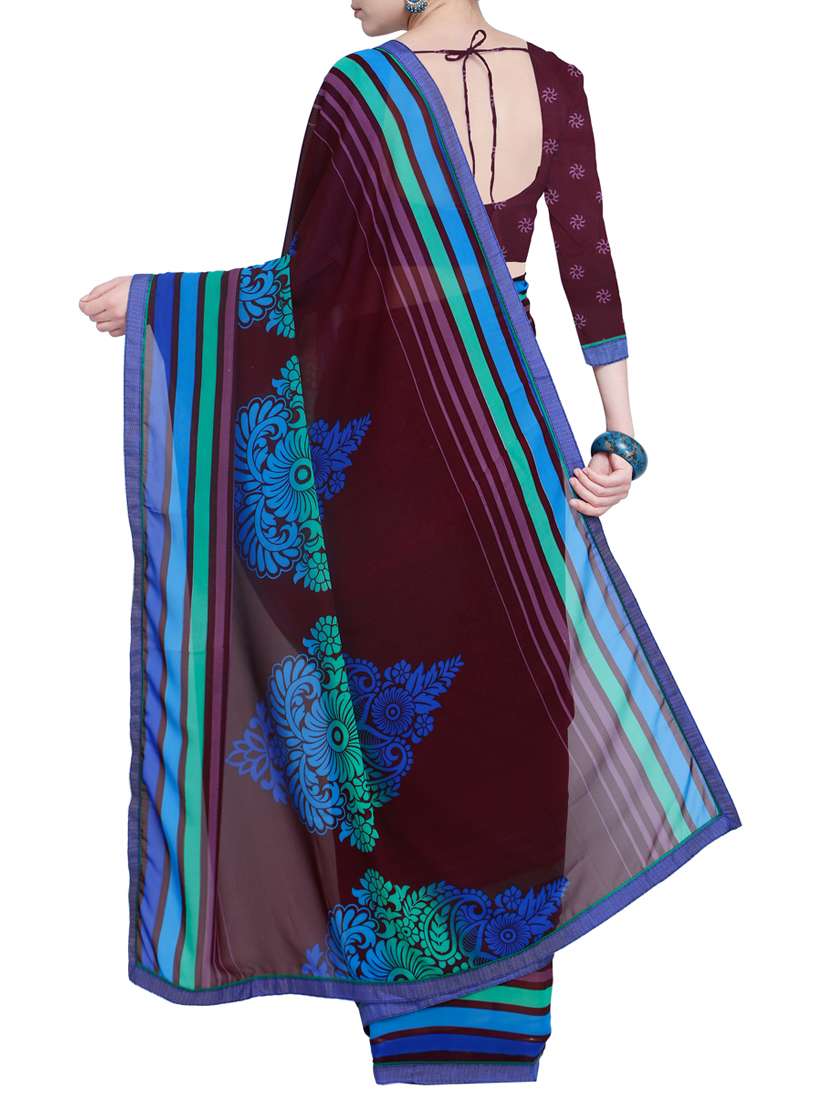 stripes bordered printed saree with blouse - 15528247 -  Standard Image - 1