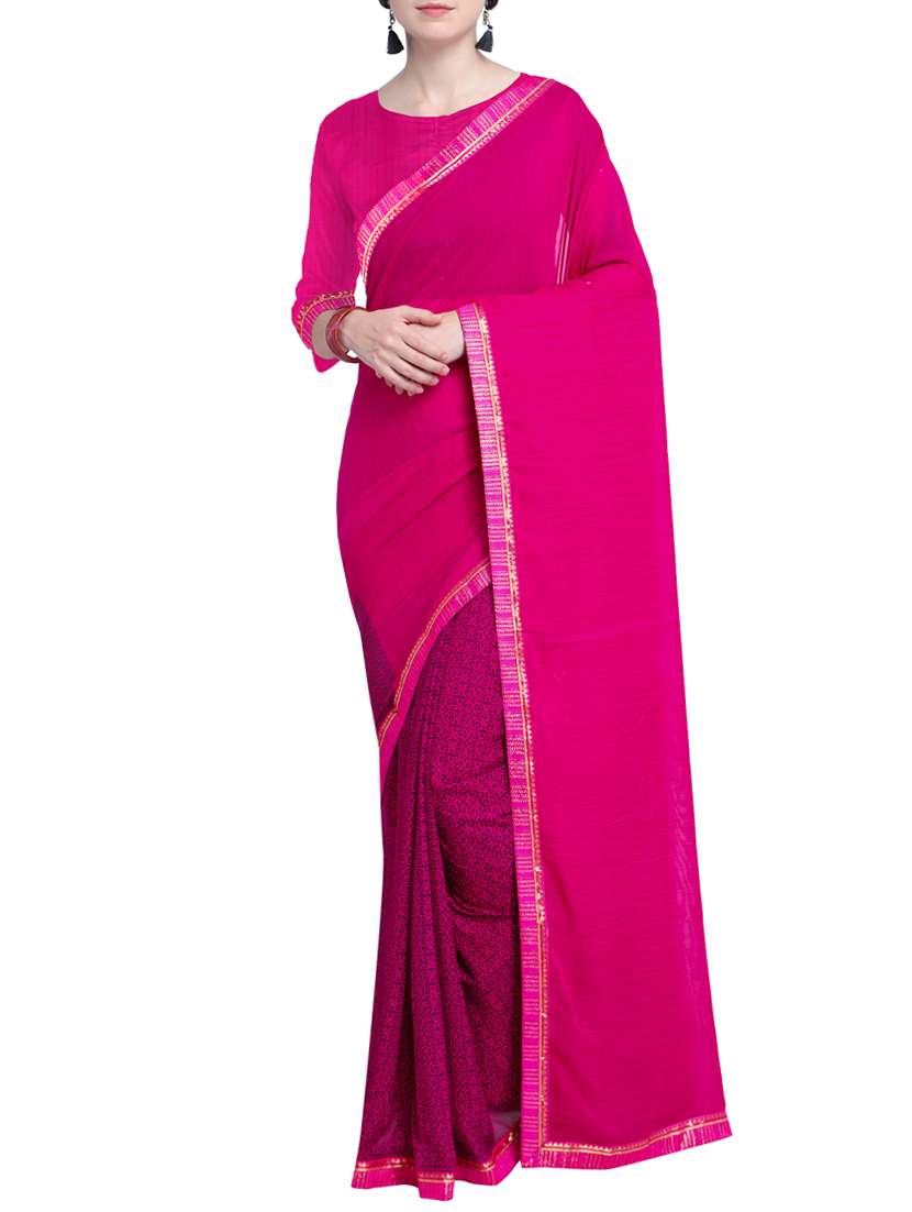 printed half and half saree with blouse