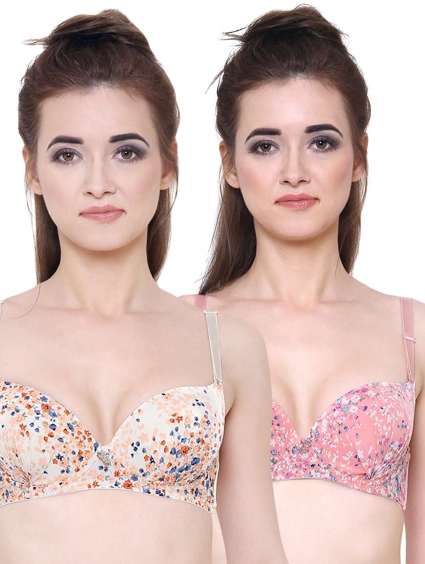 set of 2 floral detachable push-up bras