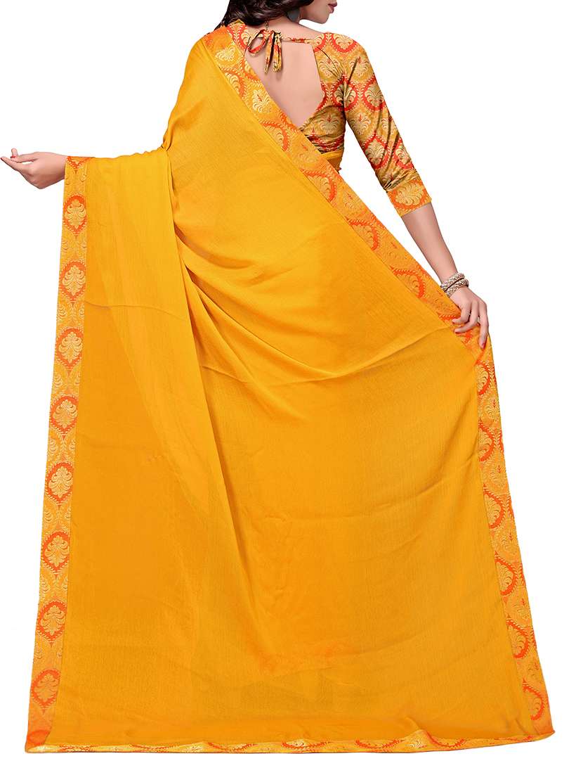 amber bordered saree with blouse - 15529542 -  Standard Image - 1