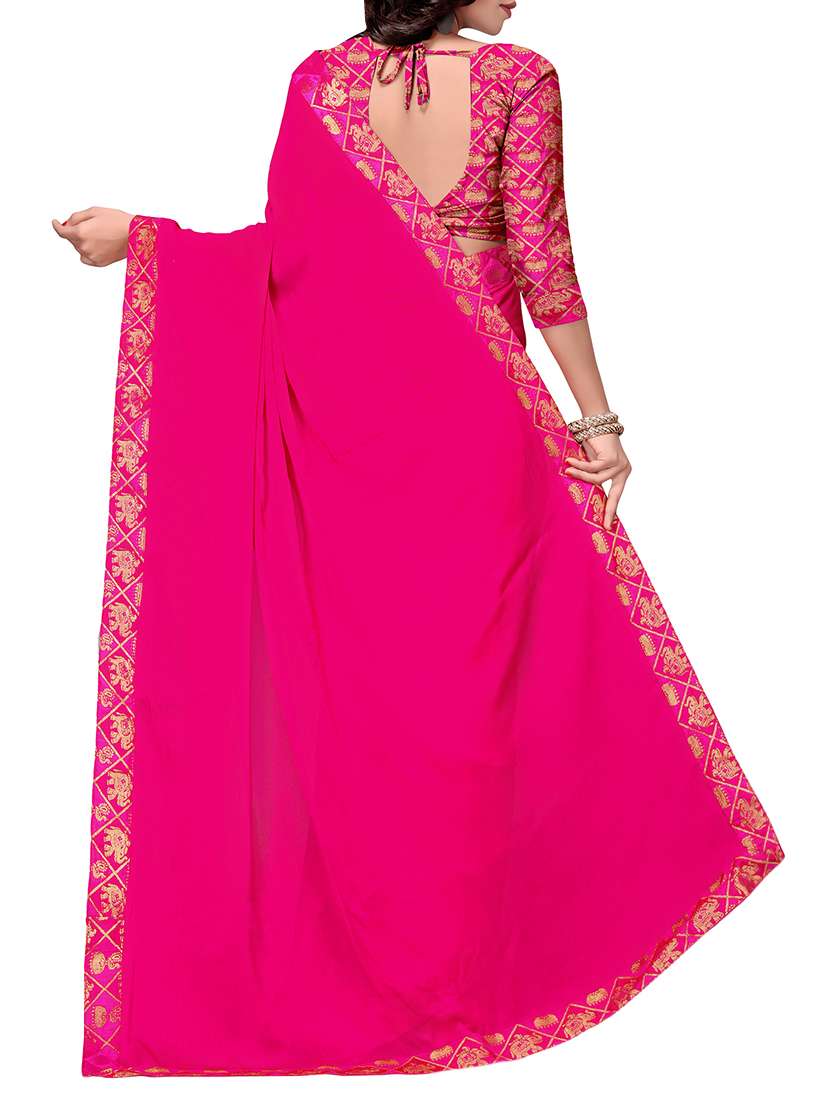 hot pink bordered saree with blouse - 15529545 -  Standard Image - 1