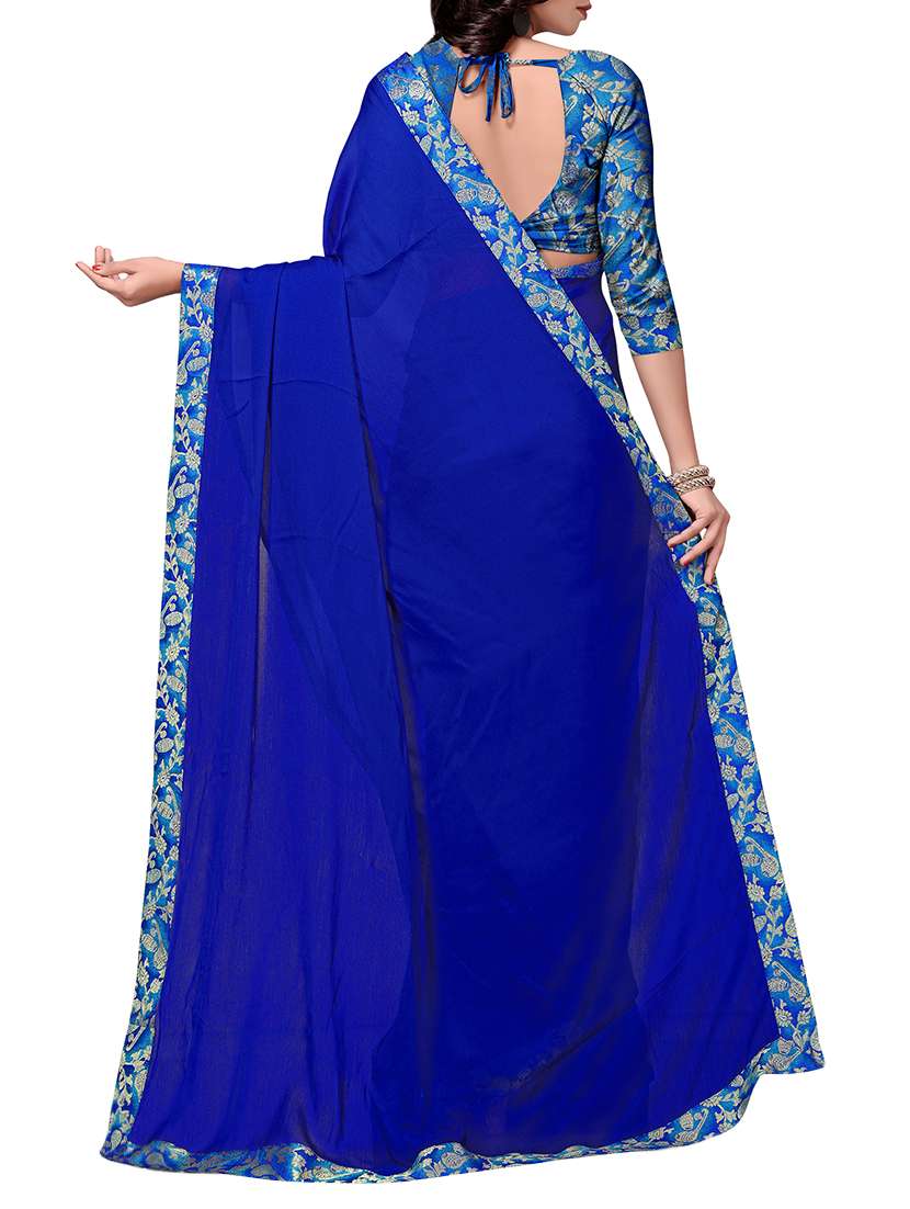 indigo blue bordered saree with blouse - 15529546 -  Standard Image - 1
