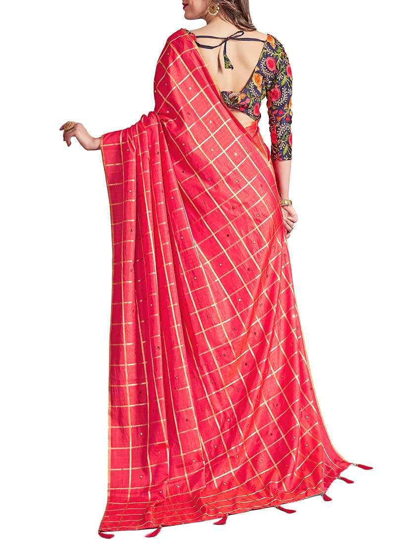 checkered mirror work saree with blouse - 15529547 -  Standard Image - 1